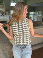 Scallop Pattern Sleeveless Top in Olive