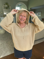 Open Knit Sweater Hoodie in Taupe