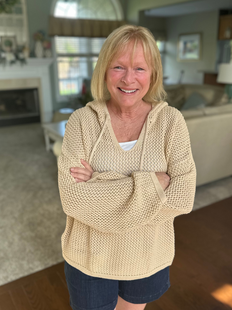 Open Knit Sweater Hoodie in Taupe