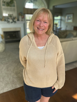 Open Knit Sweater Hoodie in Taupe