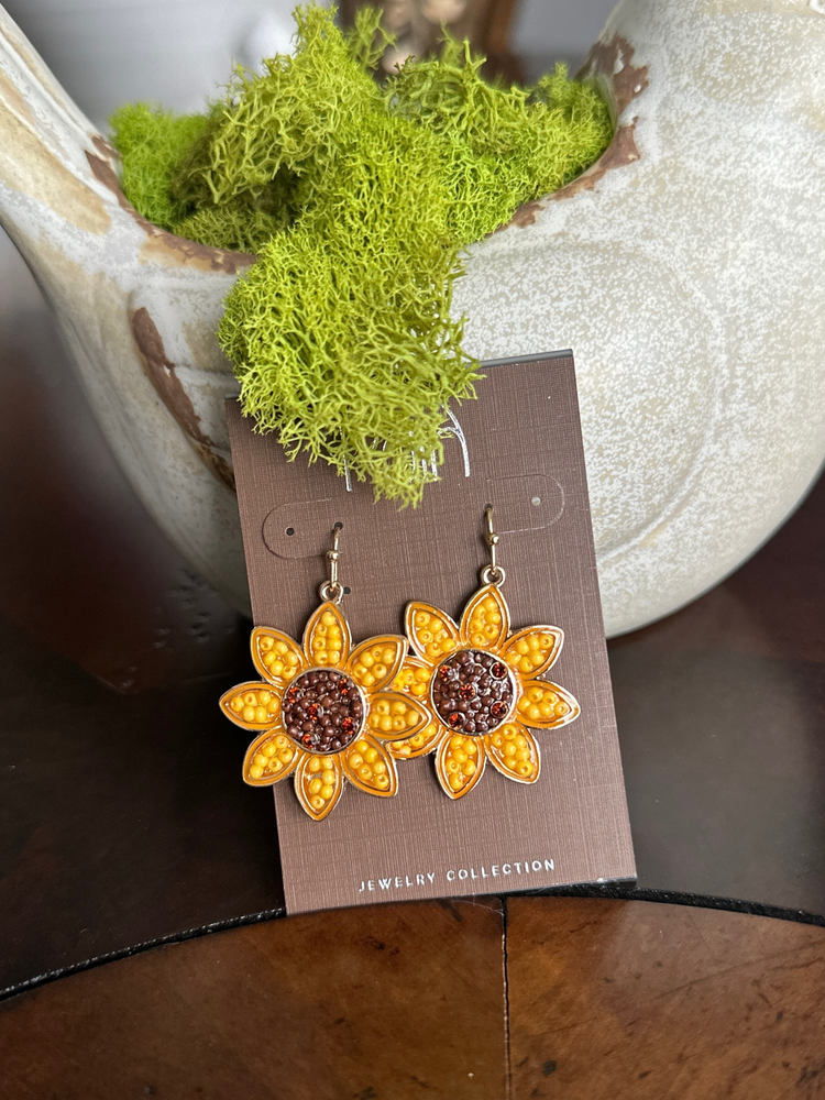 Beaded Sunflower Earrings