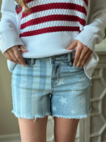 Judy Blue Midrise Stars & Stripes Frayed Hem Shorts