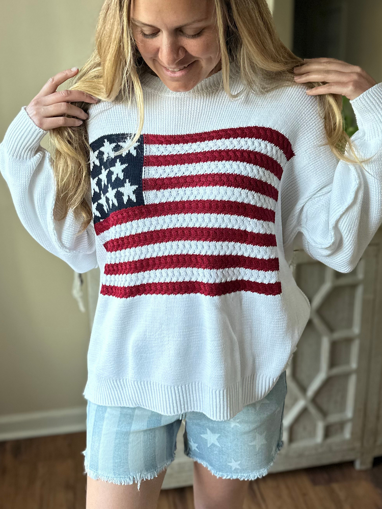 American Flag Drop Shoulder Sweater
