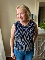 Wavy Sleeveless Knit Sweater in Navy