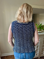 Wavy Sleeveless Knit Sweater in Navy