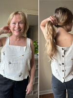 Floral Embroidered Back Button Top
