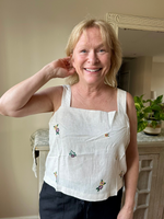 Floral Embroidered Back Button Top