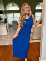 Sleeveless Flared Maxi Dress in Navy