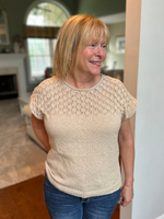 Eyelet Yoke Sweater Top in Light Khaki