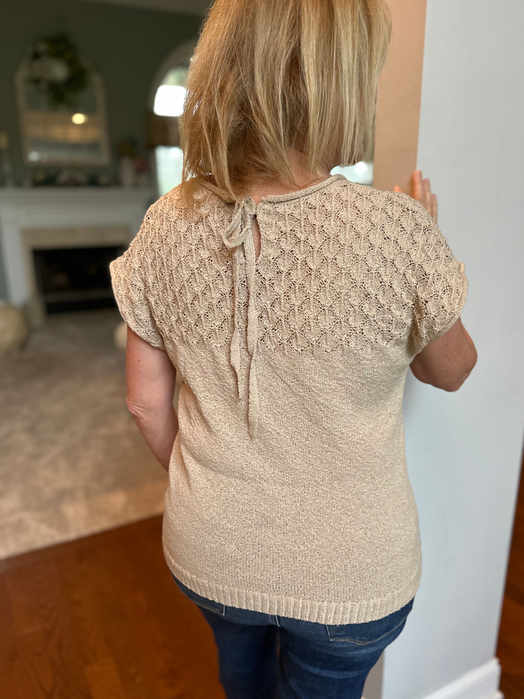 Eyelet Yoke Sweater Top in Light Khaki