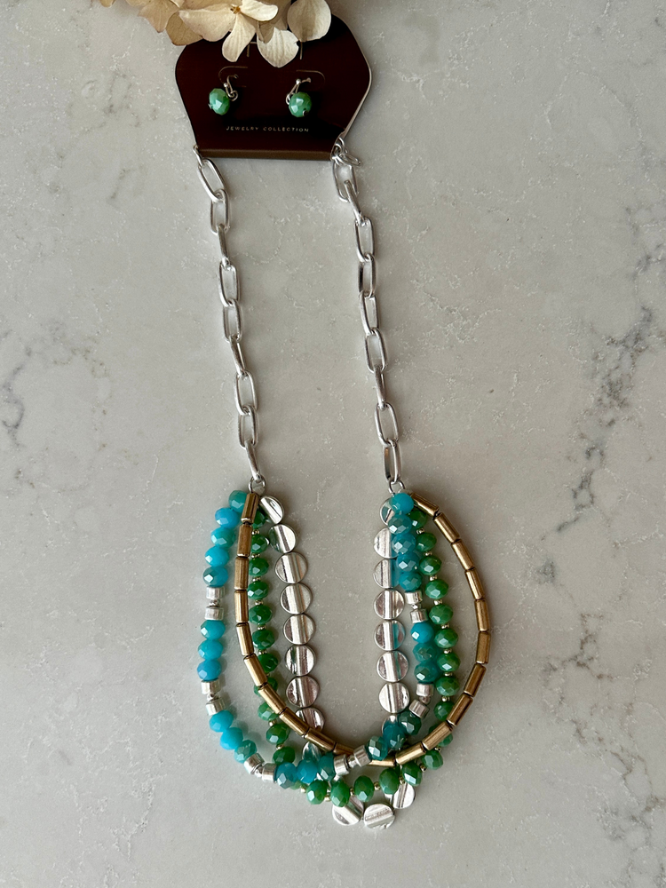Silver & Blue Beaded Necklace Set