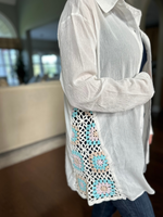 White Colorful Crochet Button Up Top