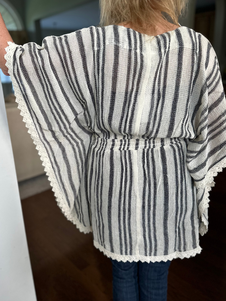Striped V-Neck Crochet Coverup Dress