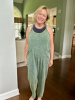 Mineral Wash Overalls with Pockets in Ash Jade