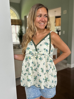 Green Floral Babydoll Tank Top