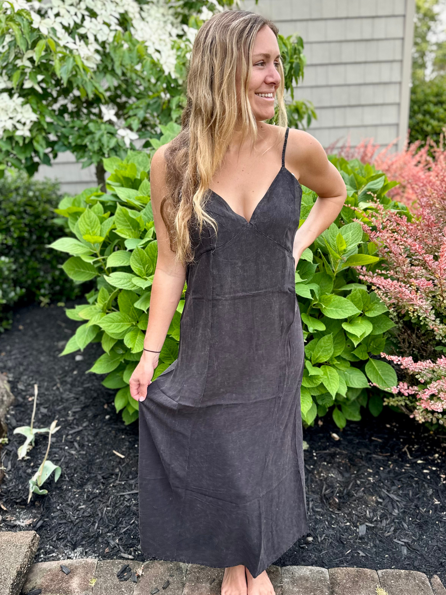 Mineral Wash Cami Dress in Ash Black Wild Magnolia Mineral Wash Cami Dress in Ash Black Wild Magnolia