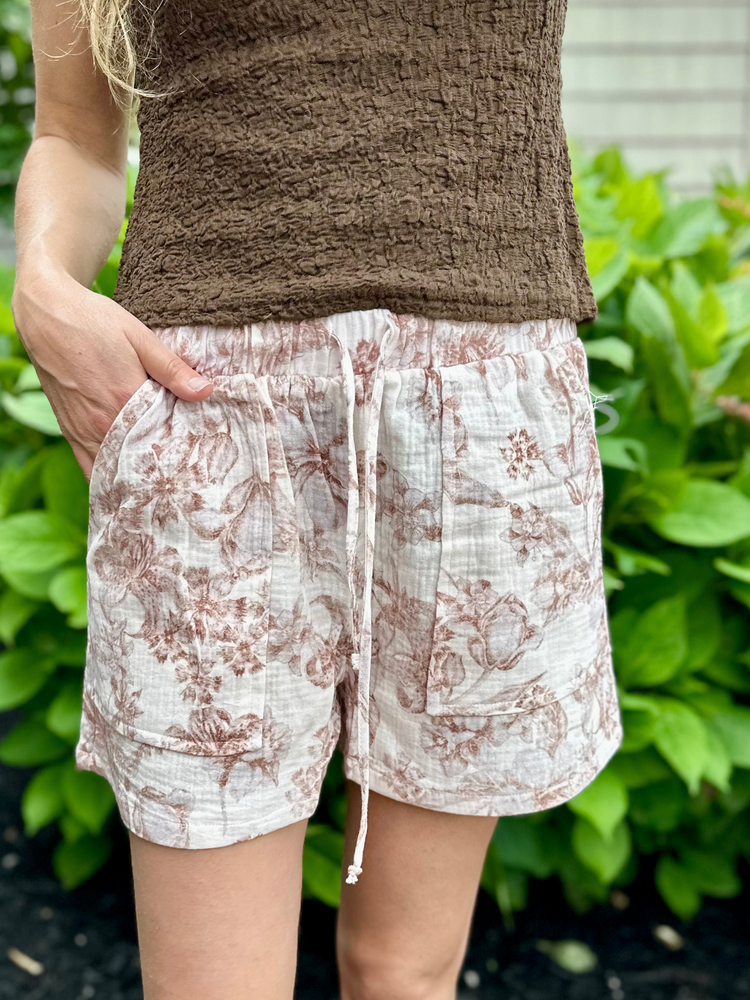 Printed Floral Gauze Shorts