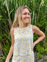 Daisy Floral Sleeveless Linen Blouse