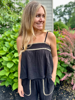 Black Flowy Tank Top with Tan Stitching