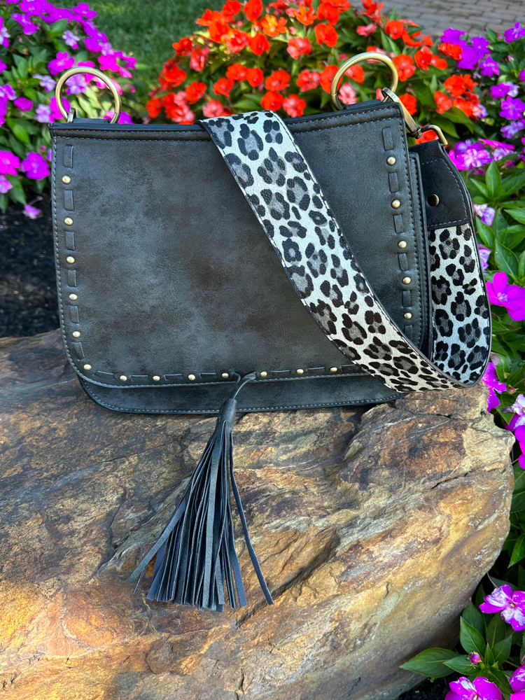 Black Bailey Crossbody with Leopard Contrast Strap