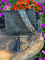 Black Bailey Crossbody with Leopard Contrast Strap
