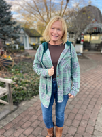 Plaid Hoodie Shacket in Vintage Jade