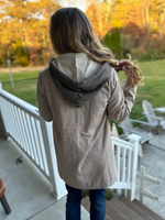 Hooded Insert Herringbone Coat in Brown