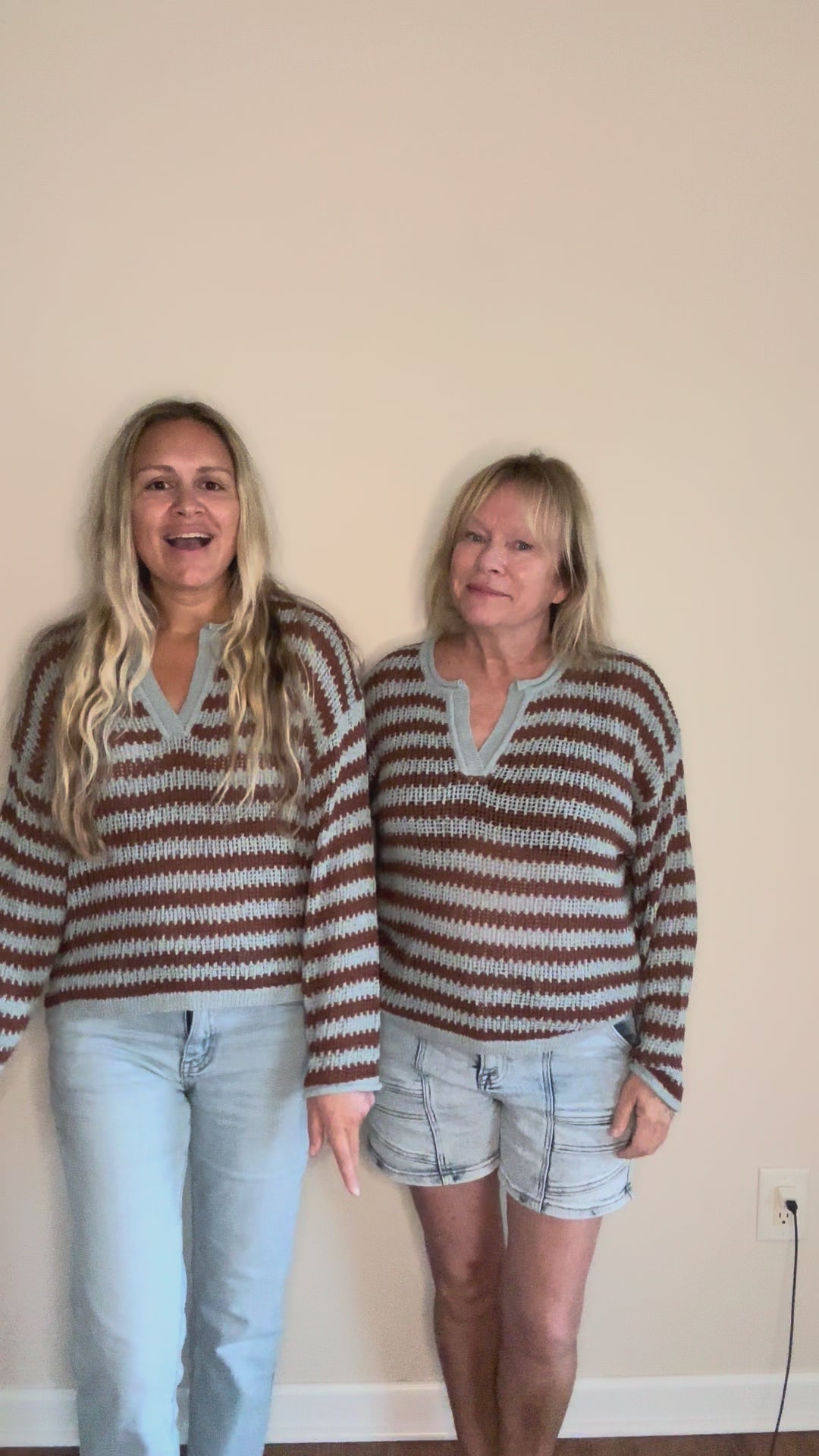Striped Sheer Knit Sweater in Light Blue