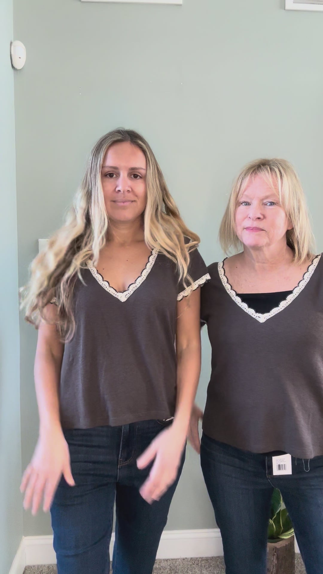 V-Neck Detail Top in Charcoal