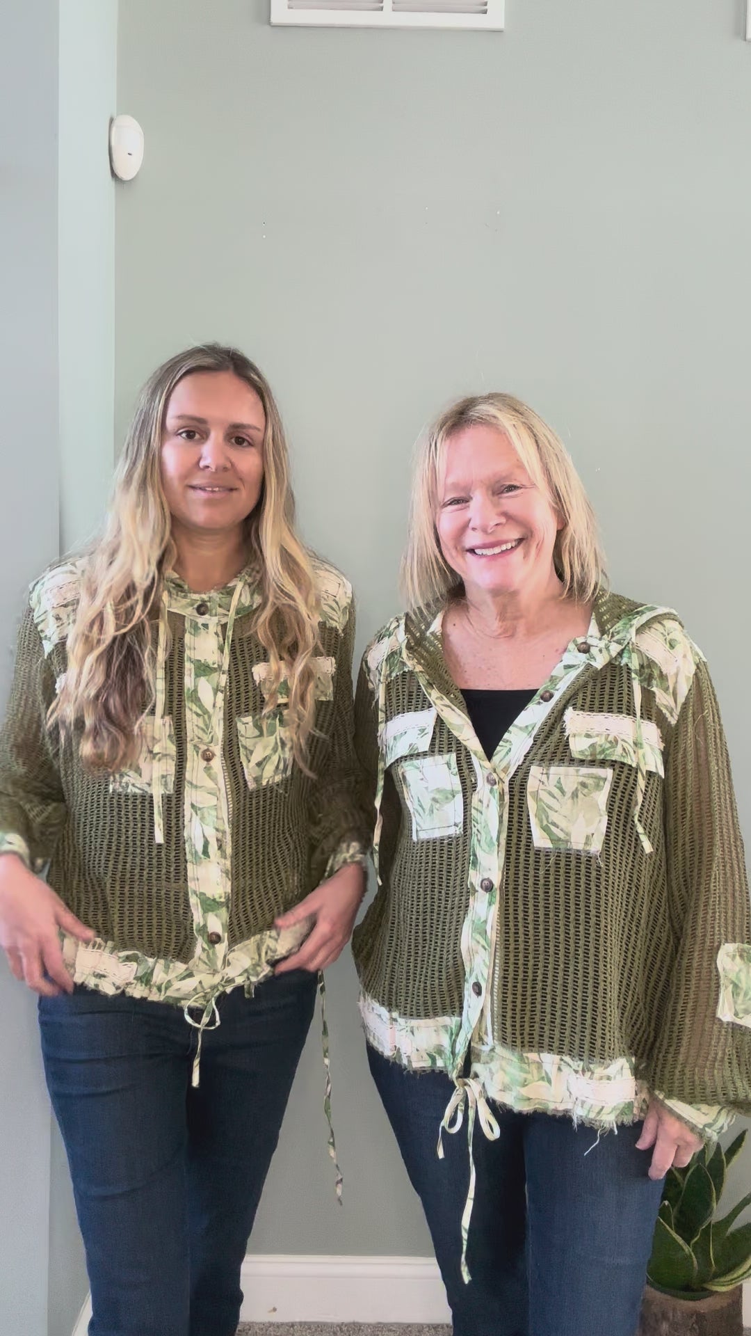 Tropical Leaf Crochet Hoodie Top in Olive