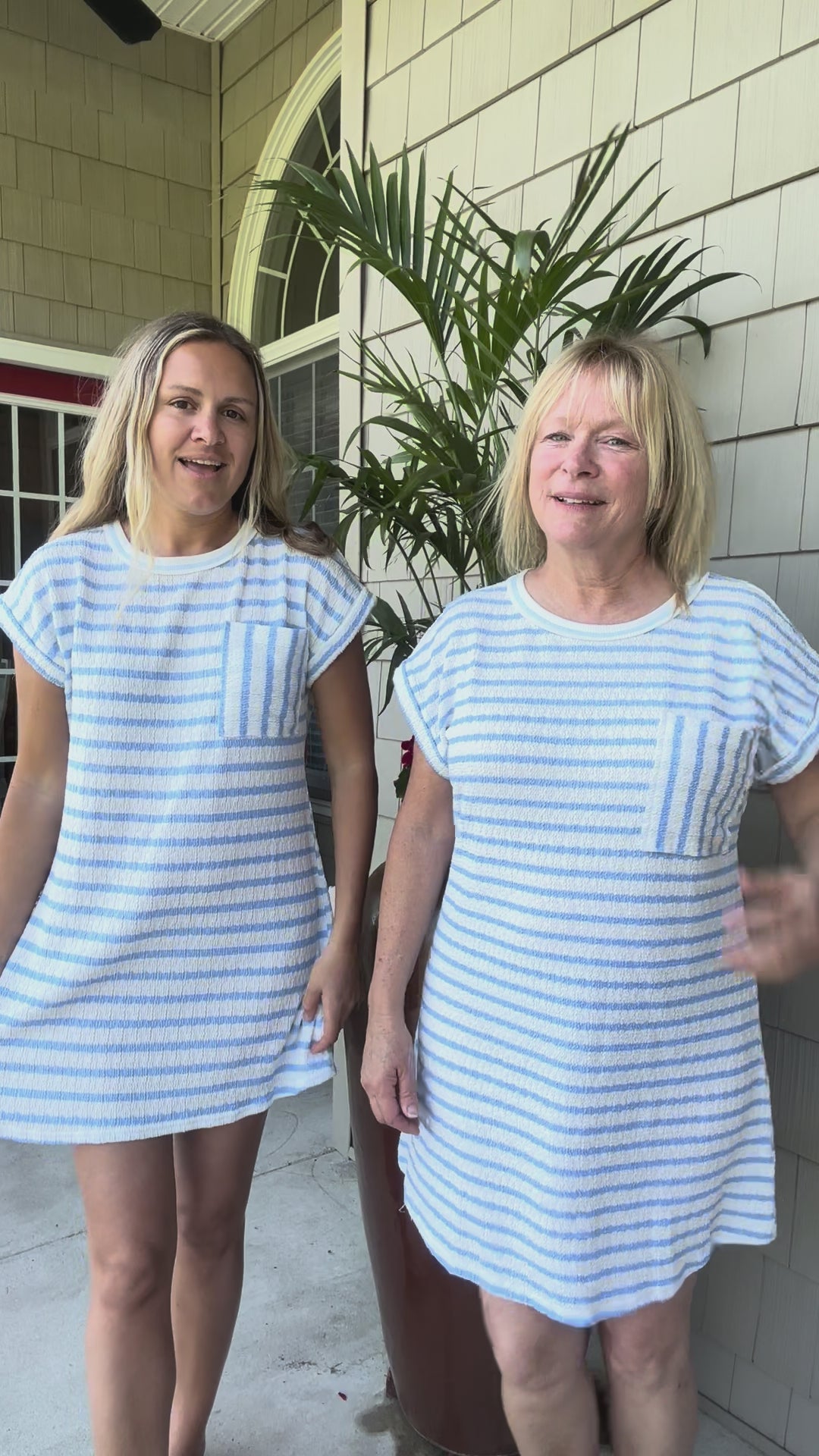 Coastal Textured Short Sleeve Striped Mini Dress