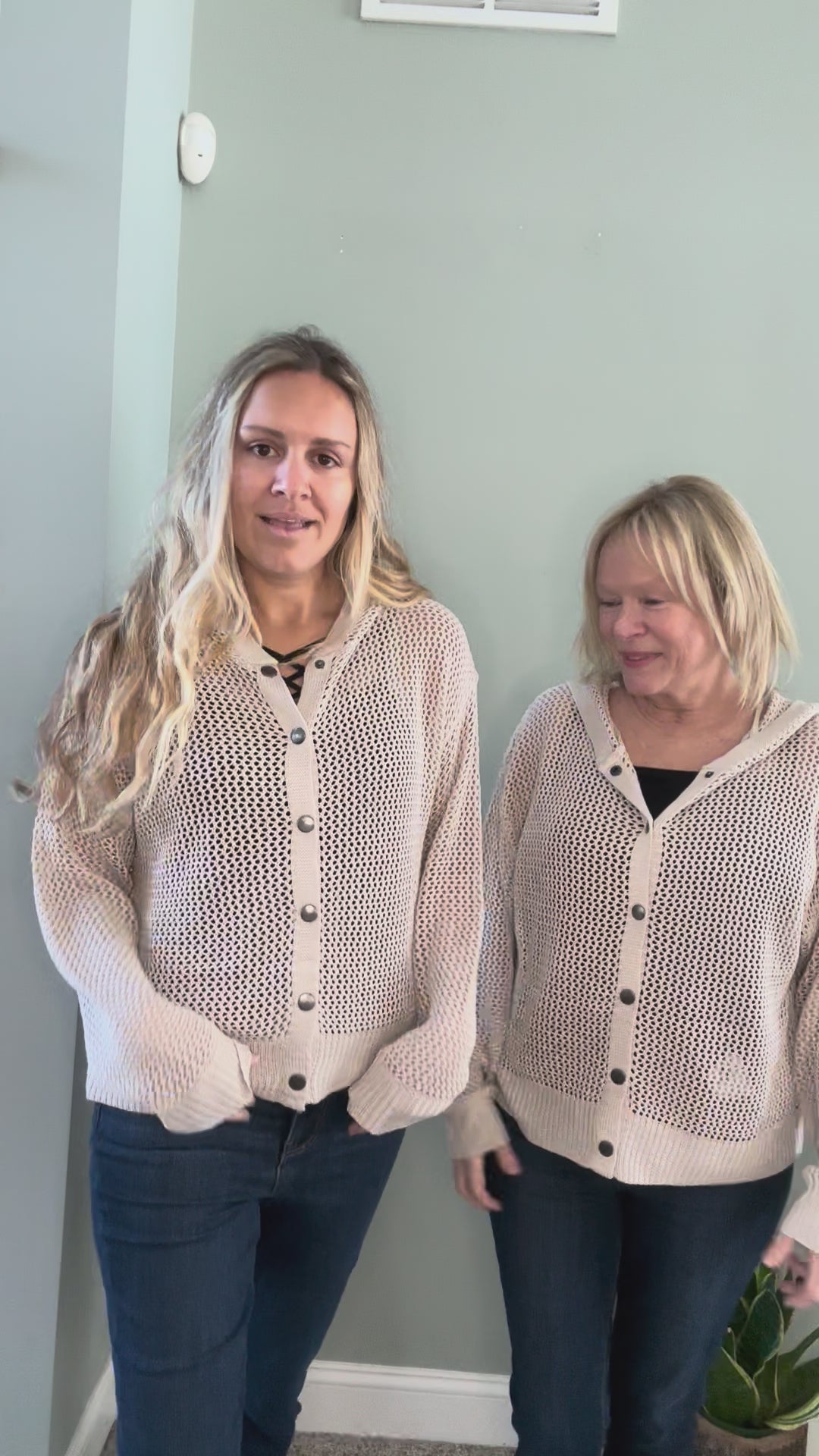 Open Knit Button Up Hoodie Sweater