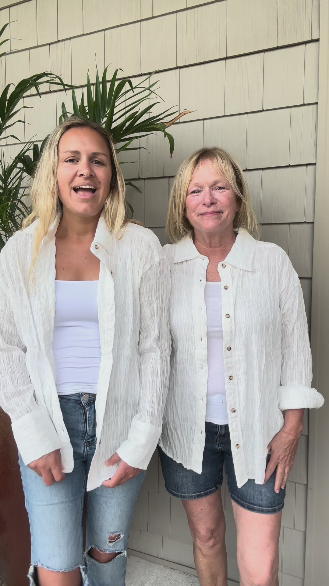 Textured Button Down Cotton Long Sleeve Top