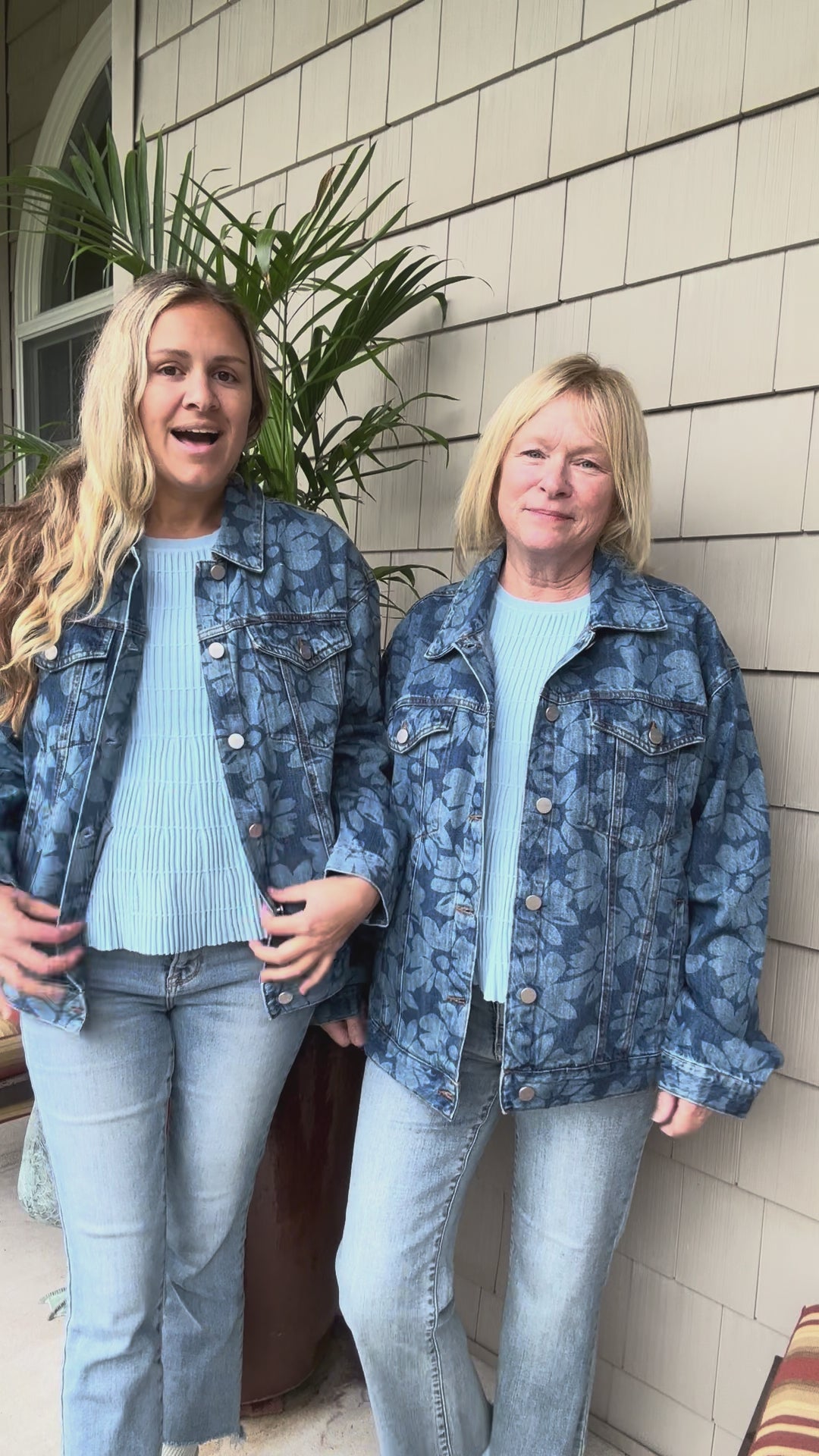 Risen Flower Print Denim Jacket
