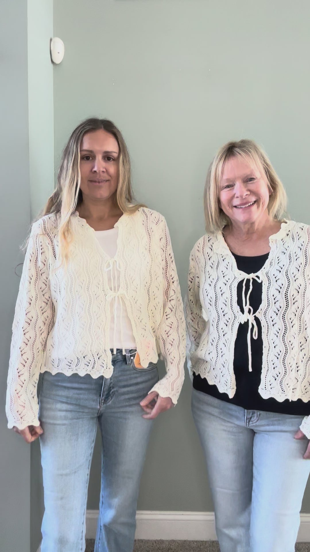 Crochet Front Tie Sweater in Off White