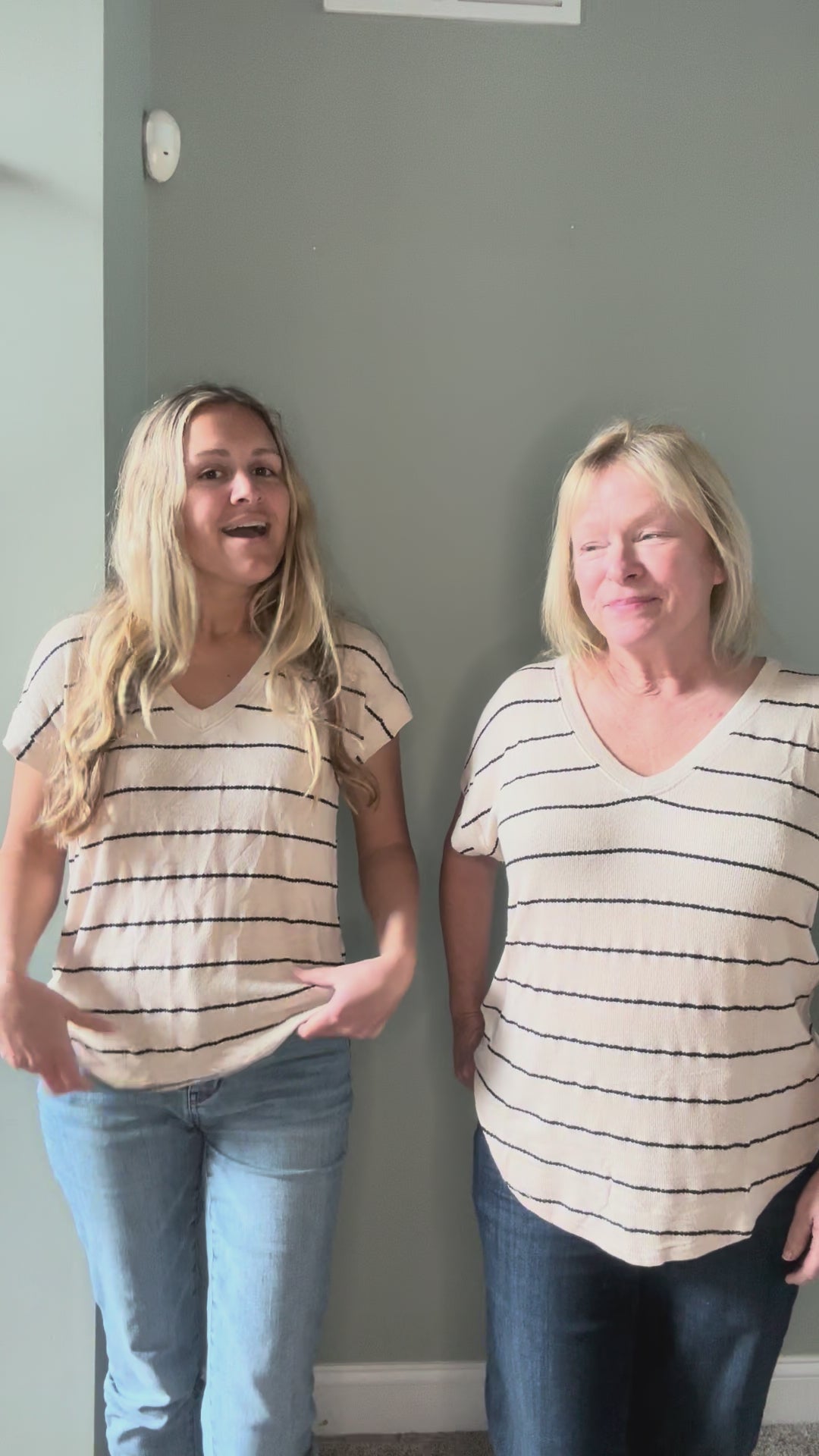Striped Short Sleeve Knit Top in Khaki