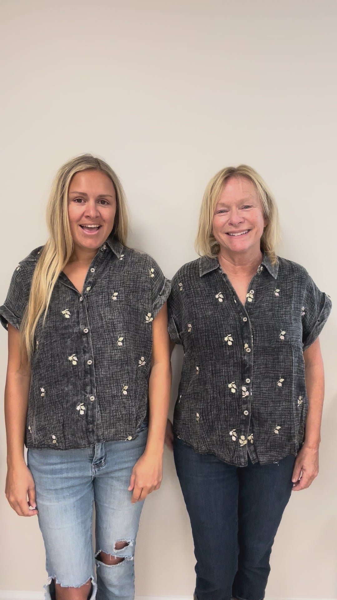 Embroidered Floral Button Up Top in Black