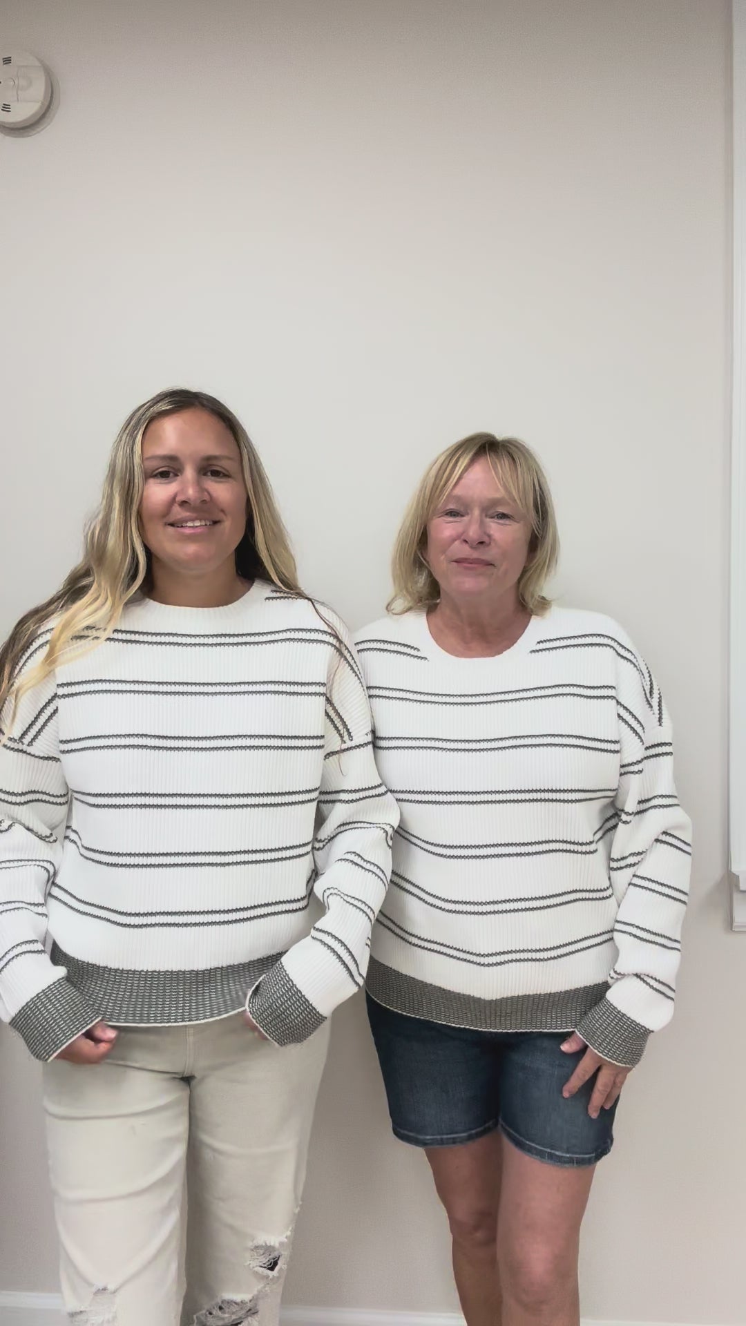 The Ely Sweater in Olive Ivory Stripe