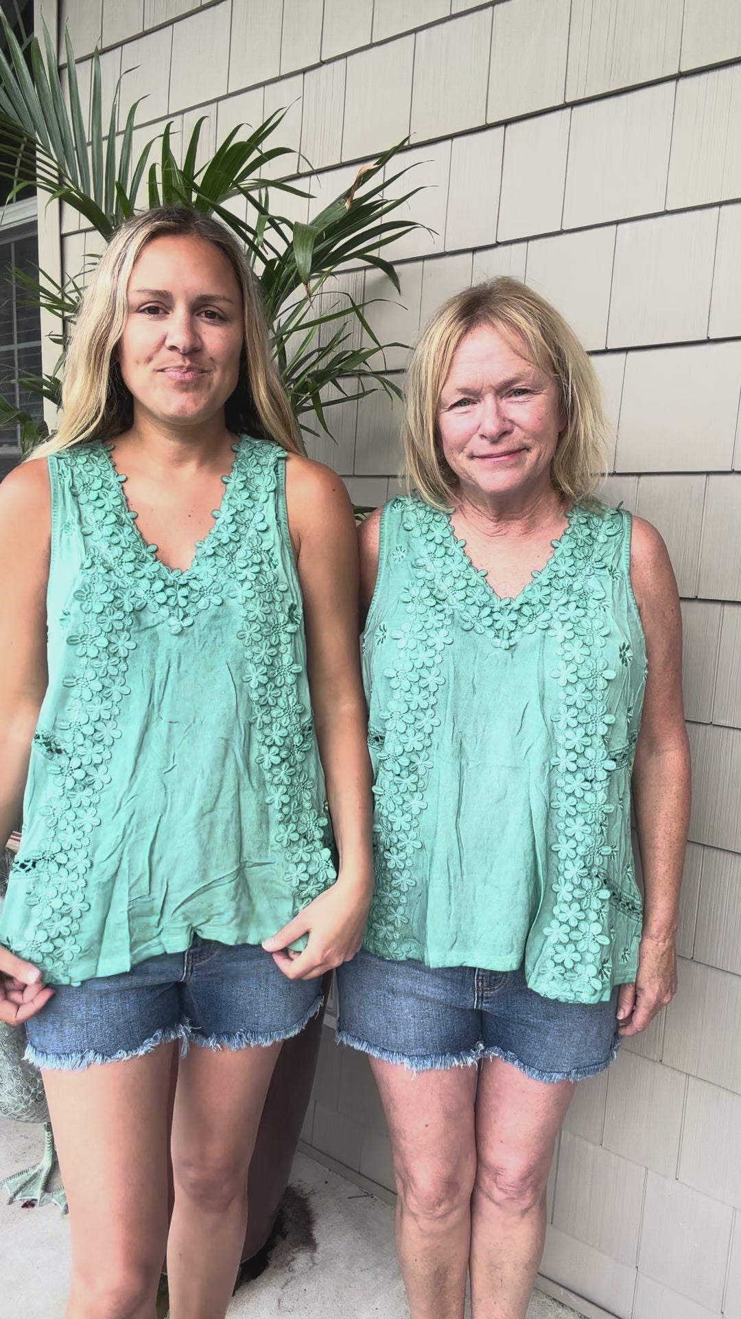 Floral Detail Boho Top in Emerald Sage