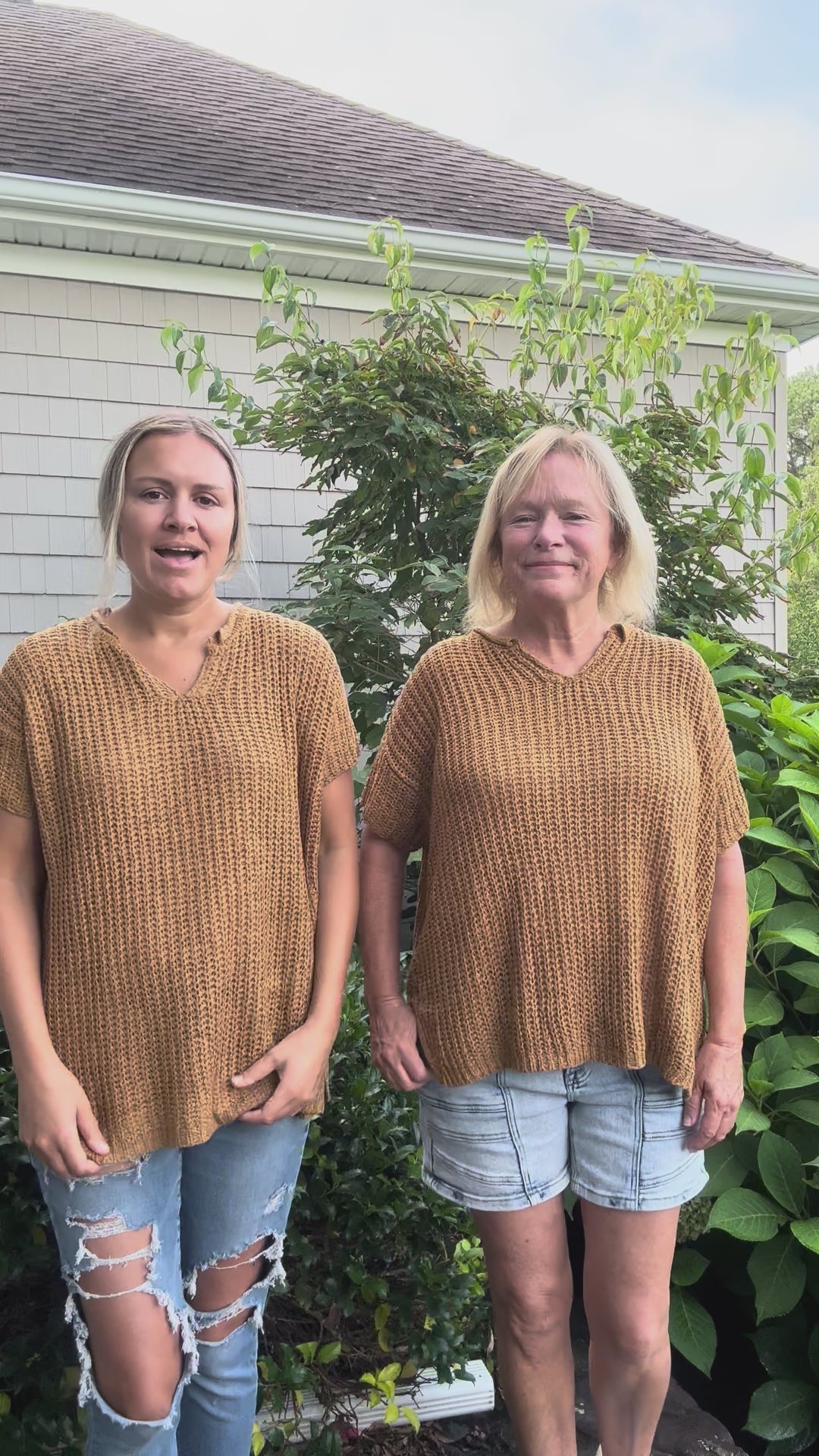 Open Knit Camel Sweater Top