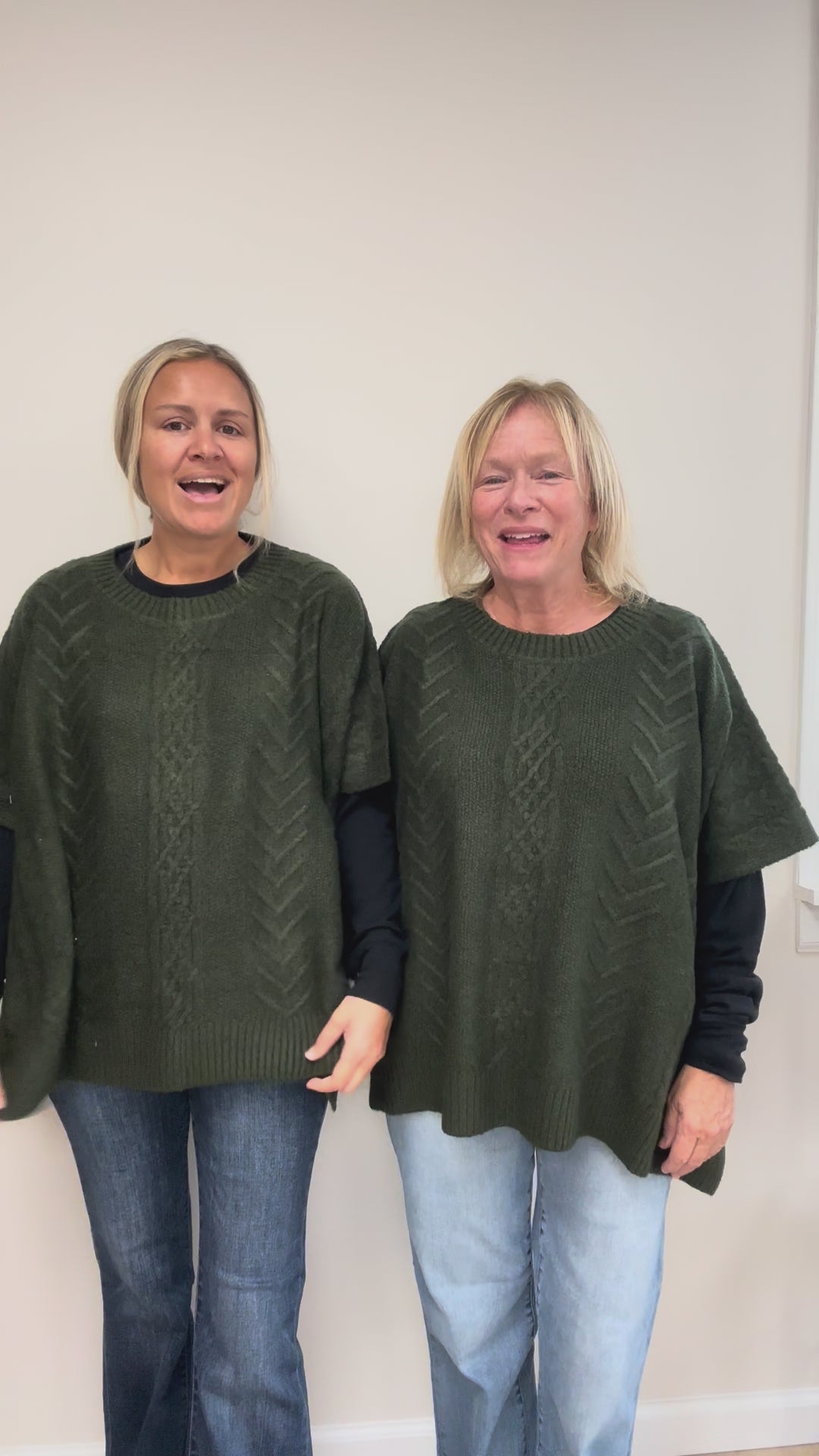 Cable Knit Poncho Sweater in Olive