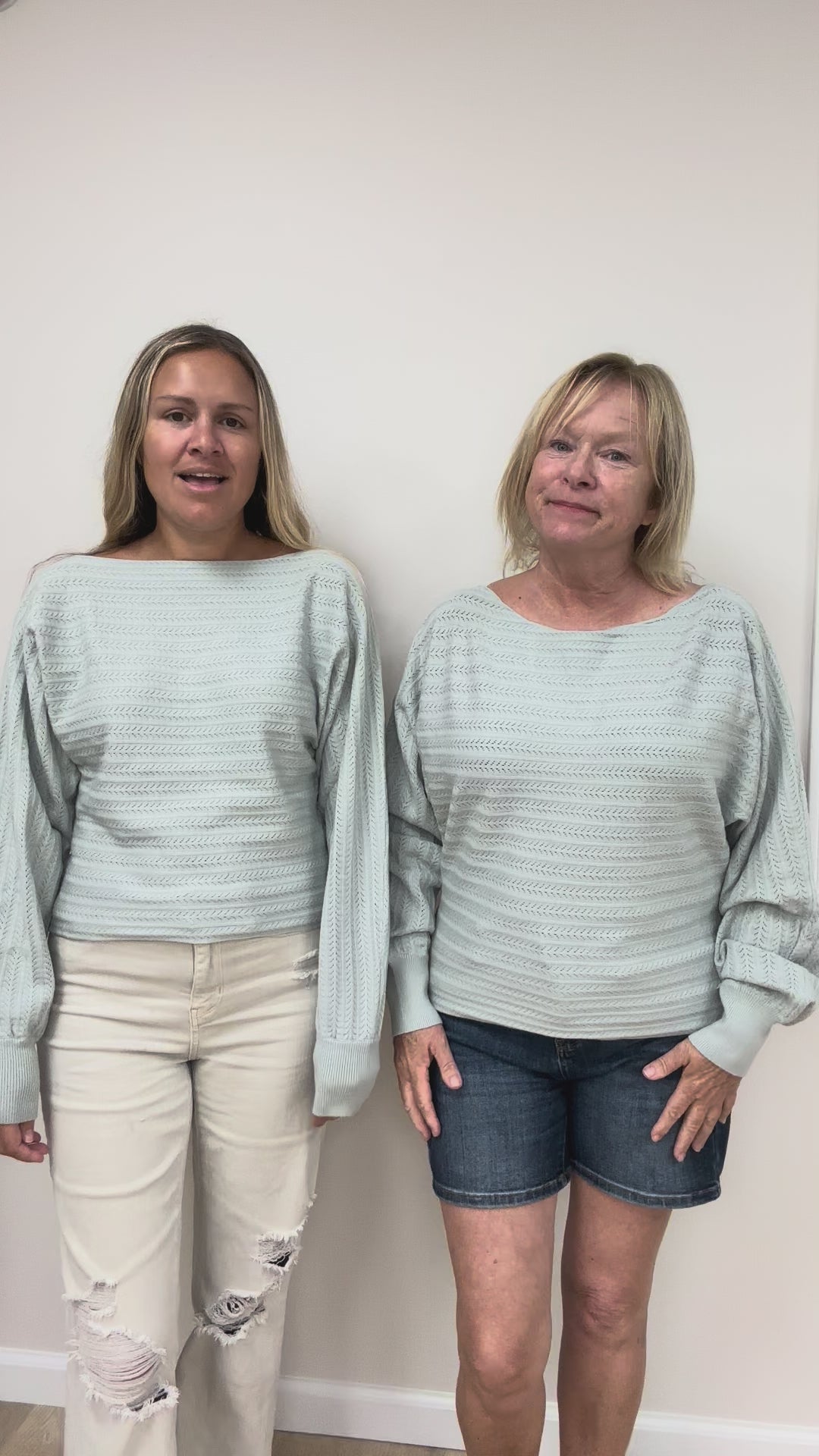 Boatneck Pointelle Pullover in Sage