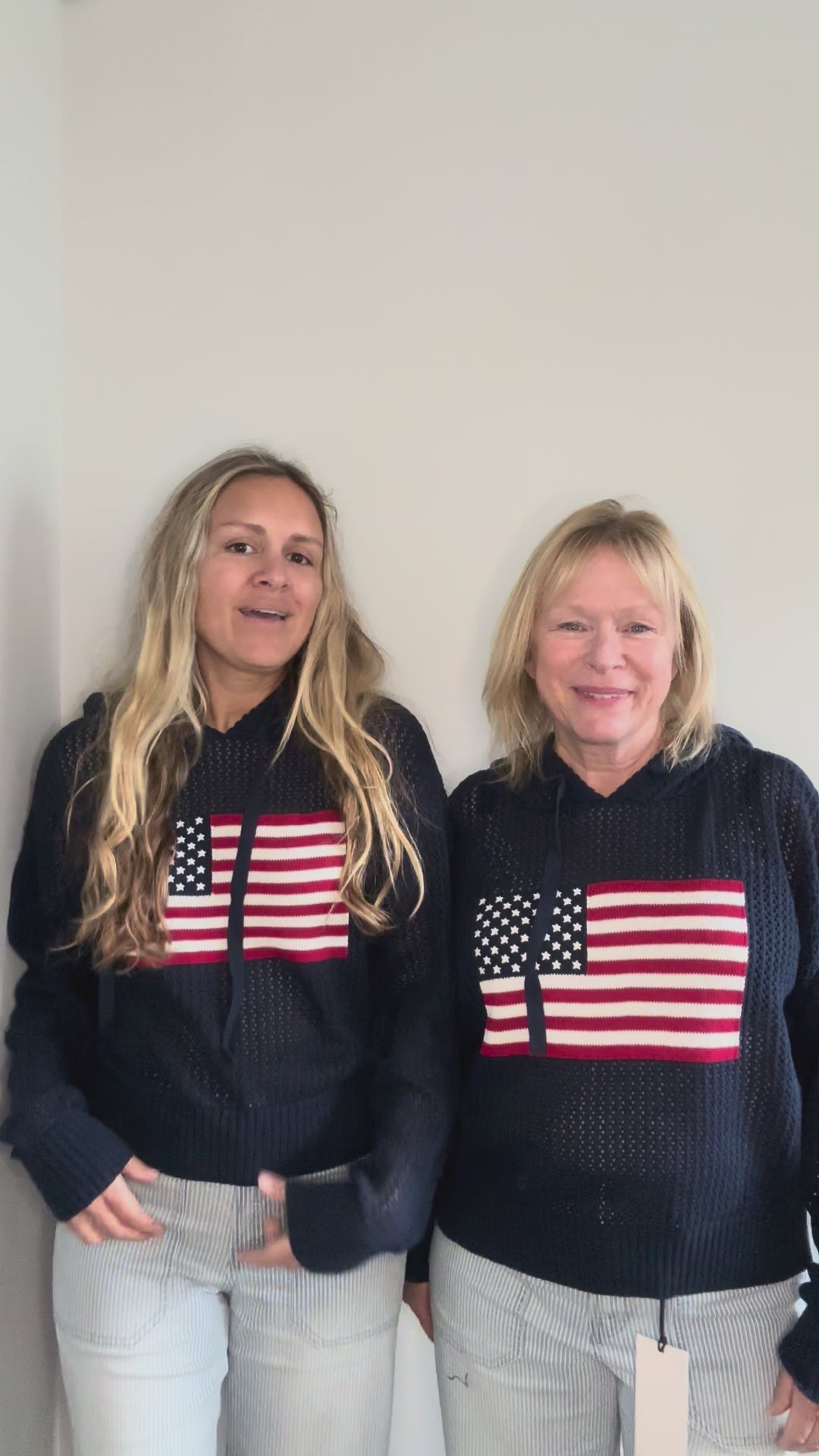 Open Stitch Navy American Flag Hoodie