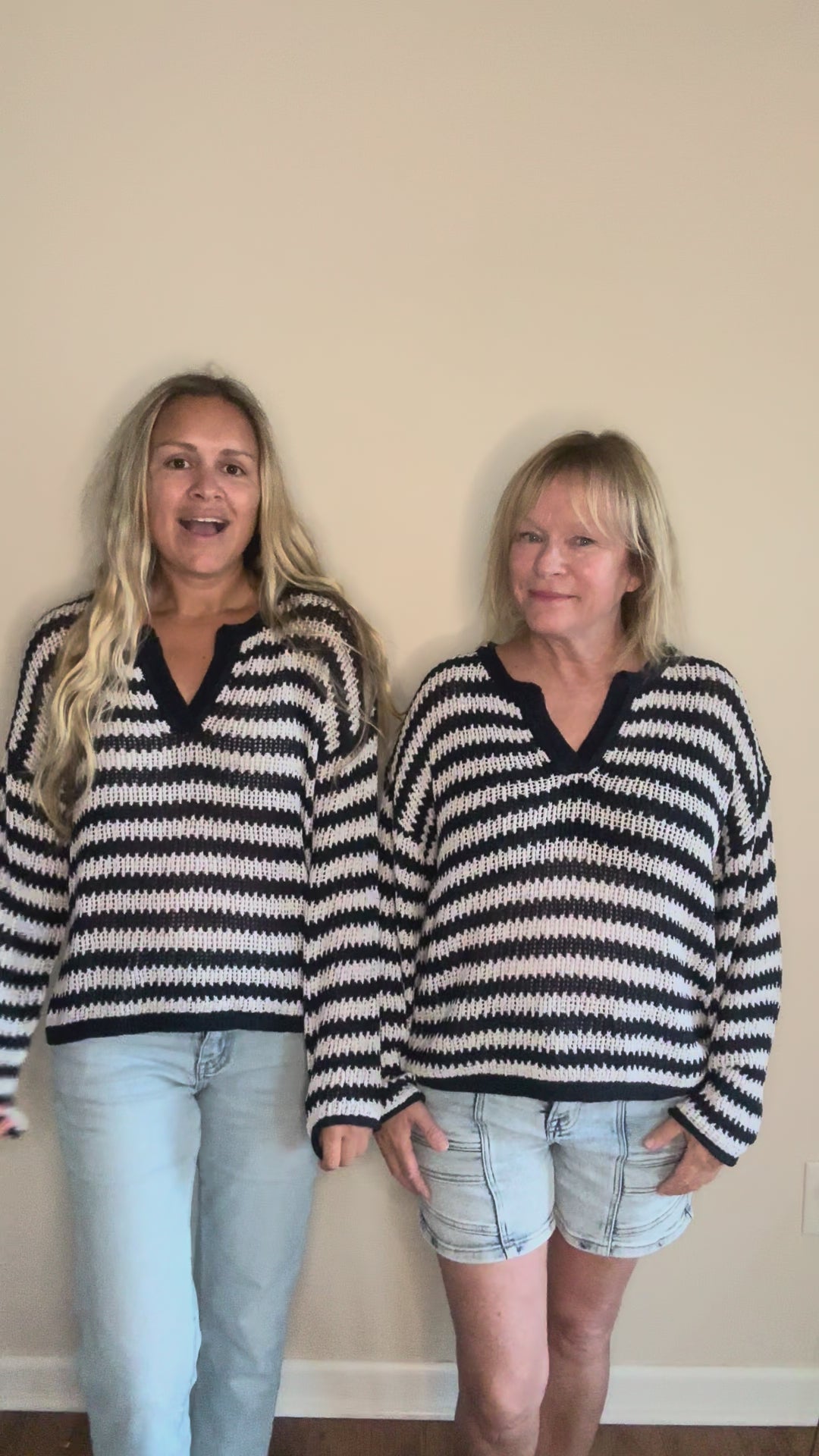 Striped Sheer Knit Sweater in Navy