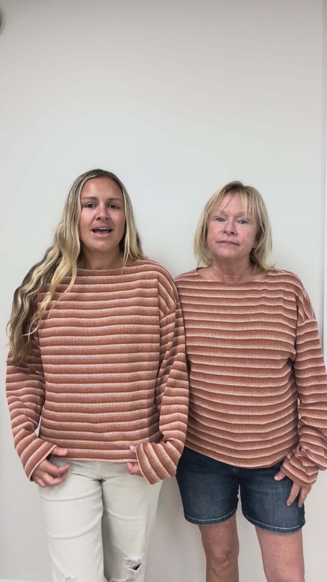 Rust Striped Rib Knit Long Sleeve Top