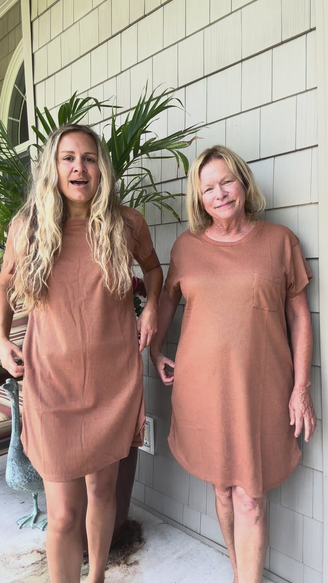 Waffle Knit Mini Dress in Camel