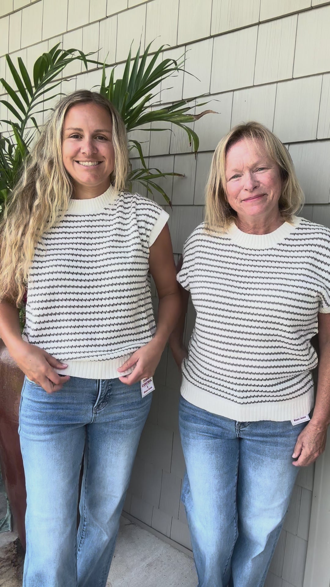 Pointelle Striped Short Sleeve Sweater Top