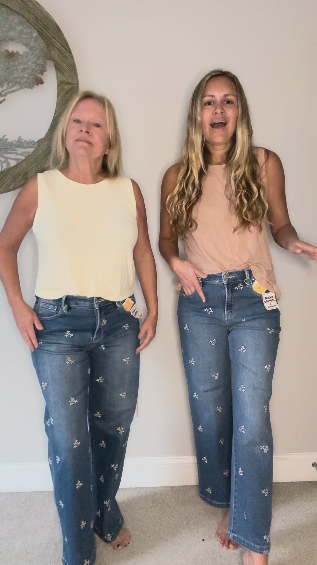 Risen Tummy Control High Rise Crop Wide Embroidered Jeans