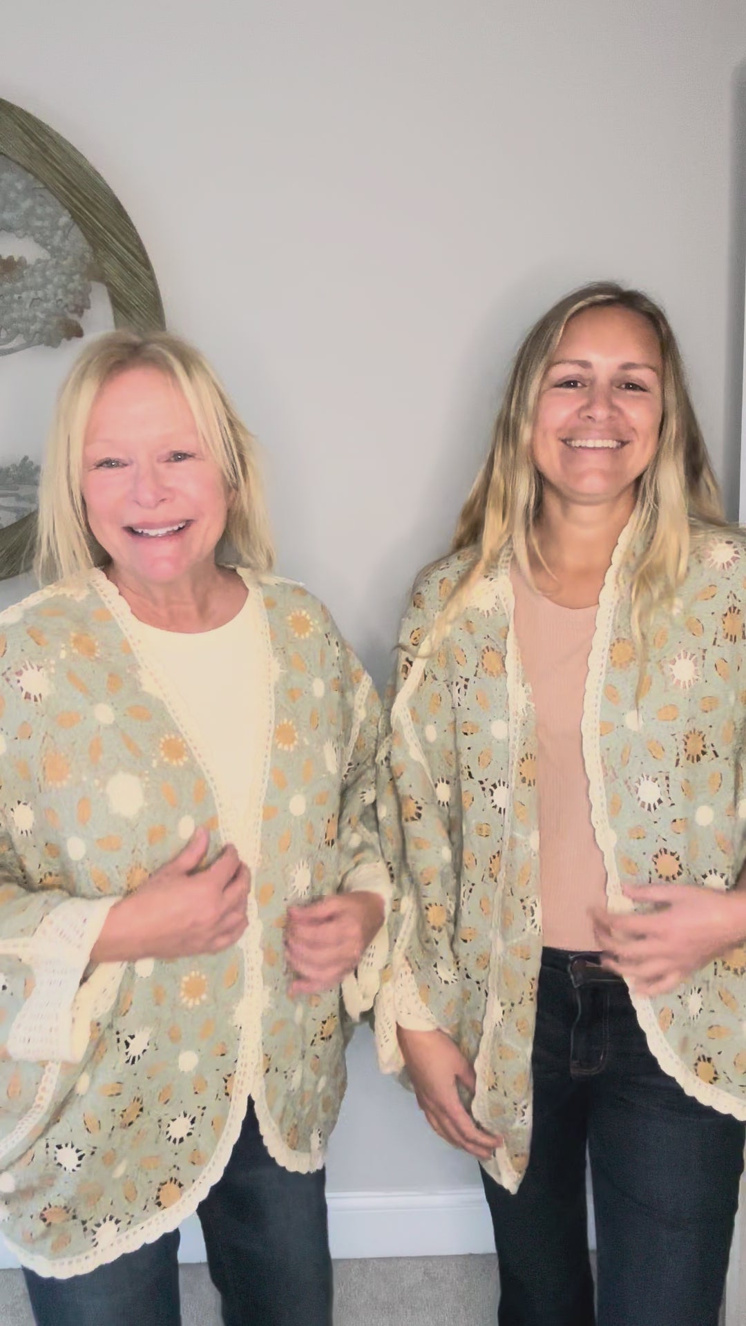 Boho Floral Crochet Cardigan in Sage Multi