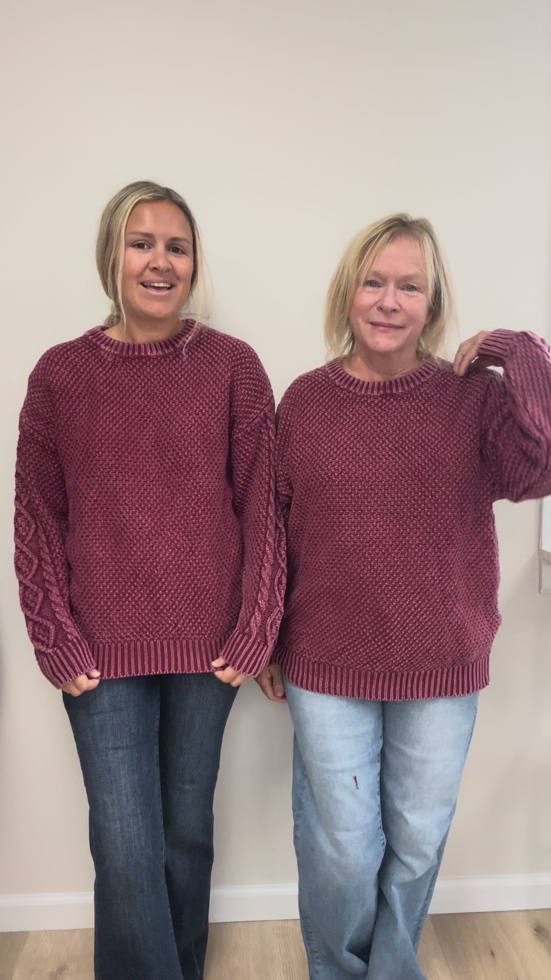 Cable Knit Textured Sweater in Burgundy